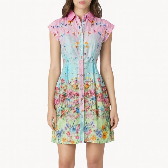 La Fuori Silk Floral Shirt Dress Multicolor XS - Picture 1 of 10